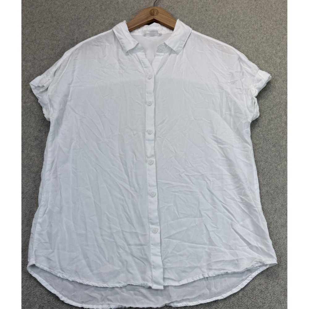 Beach Lunch Lounge Womens Button Up Shirt White Short Sleeve Lightweight M